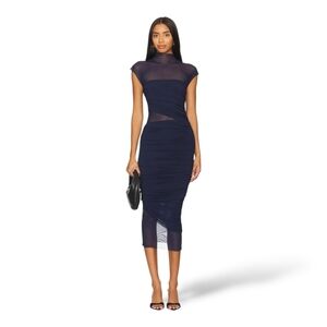 NWT $348 SEROYA Tabitha Mesh Ruched Midi Dress Sapphire Blue XL